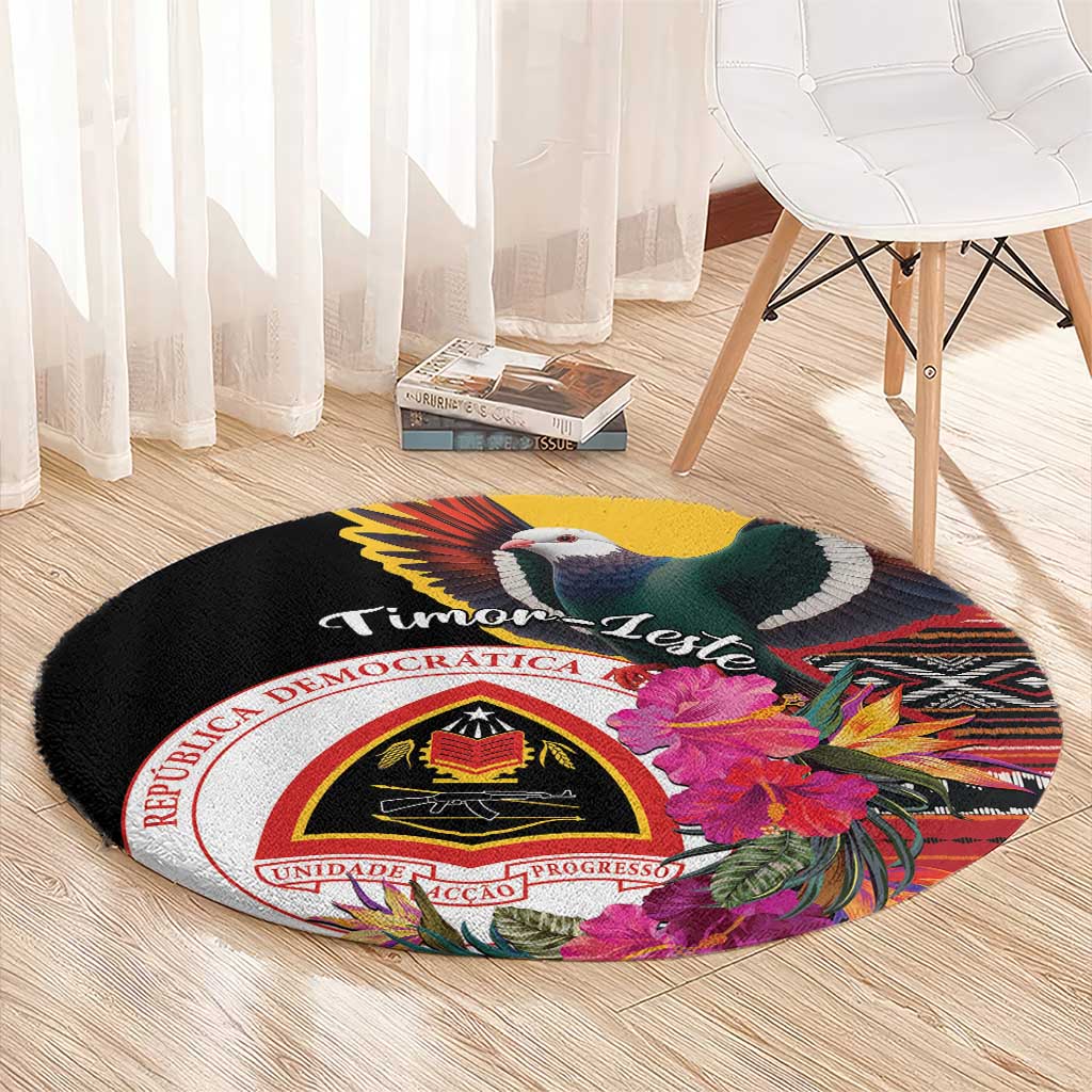 Timor-Leste Round Carpet Timor Imperial Pigeon Hibiscus