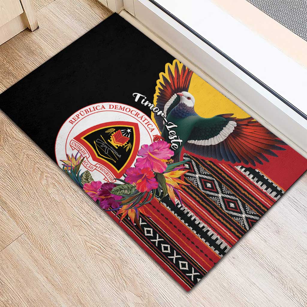 Timor-Leste Rubber Doormat Timor Imperial Pigeon Hibiscus - Wonder Print Shop