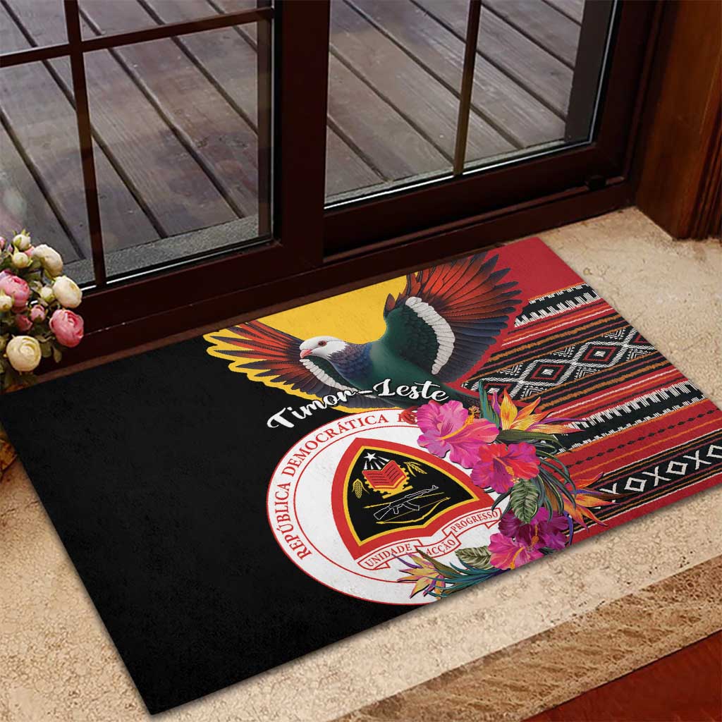 Timor-Leste Rubber Doormat Timor Imperial Pigeon Hibiscus - Wonder Print Shop