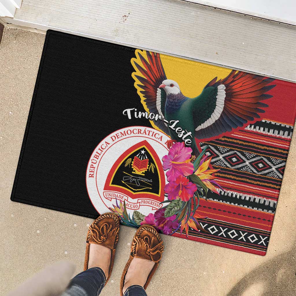 Timor-Leste Rubber Doormat Timor Imperial Pigeon Hibiscus - Wonder Print Shop