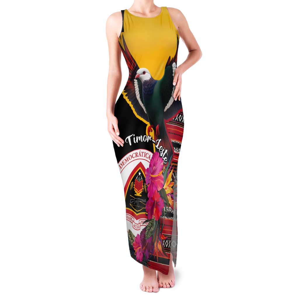 Personalized Timor-Leste Tank Maxi Dress Timor Imperial Pigeon Hibiscus - Wonder Print Shop