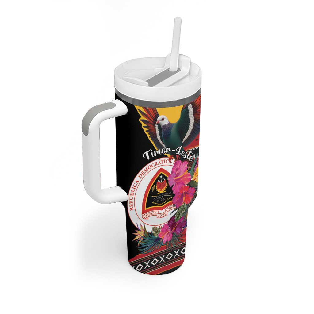 Personalized Timor-Leste Tumbler With Handle Timor Imperial Pigeon Hibiscus - Wonder Print Shop