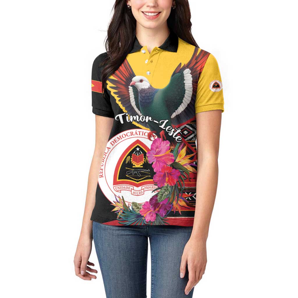 Personalized Timor-Leste Women Polo Shirt Timor Imperial Pigeon Hibiscus - Wonder Print Shop