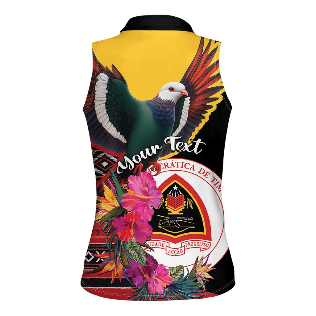 Personalized Timor-Leste Women Sleeveless Polo Shirt Timor Imperial Pigeon Hibiscus - Wonder Print Shop