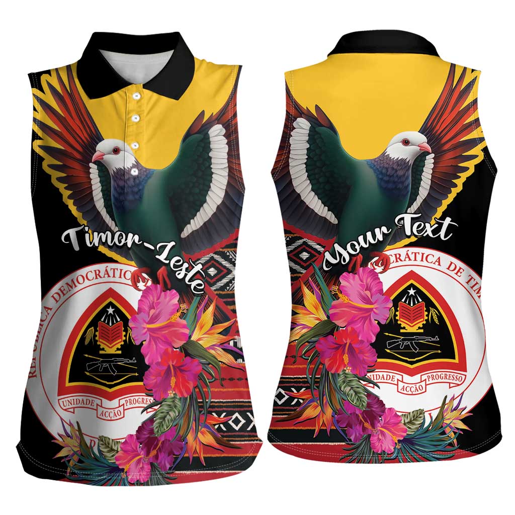 Personalized Timor-Leste Women Sleeveless Polo Shirt Timor Imperial Pigeon Hibiscus - Wonder Print Shop