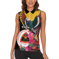 Personalized Timor-Leste Women Sleeveless Polo Shirt Timor Imperial Pigeon Hibiscus - Wonder Print Shop