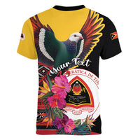 Personalized Timor-Leste Women V-Neck T-Shirt Timor Imperial Pigeon Hibiscus - Wonder Print Shop