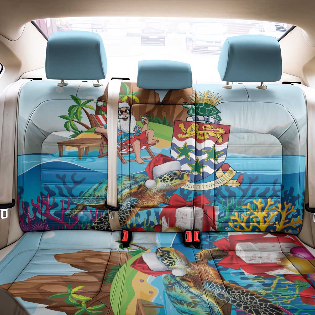 Cayman Islands Christmas Back Car Seat Cover Santa Claus Turtle Beachy Xmas - Wonder Print Shop