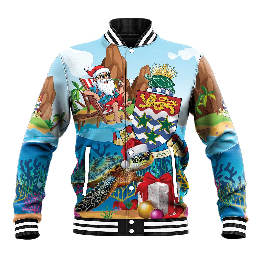 Cayman Islands Christmas Baseball Jacket Santa Claus Turtle Beachy Xmas - Wonder Print Shop