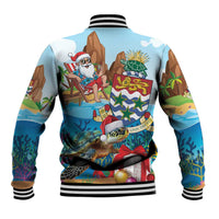 Cayman Islands Christmas Baseball Jacket Santa Claus Turtle Beachy Xmas - Wonder Print Shop