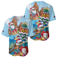 Cayman Islands Christmas Baseball Jersey Santa Claus Turtle Beachy Xmas - Wonder Print Shop