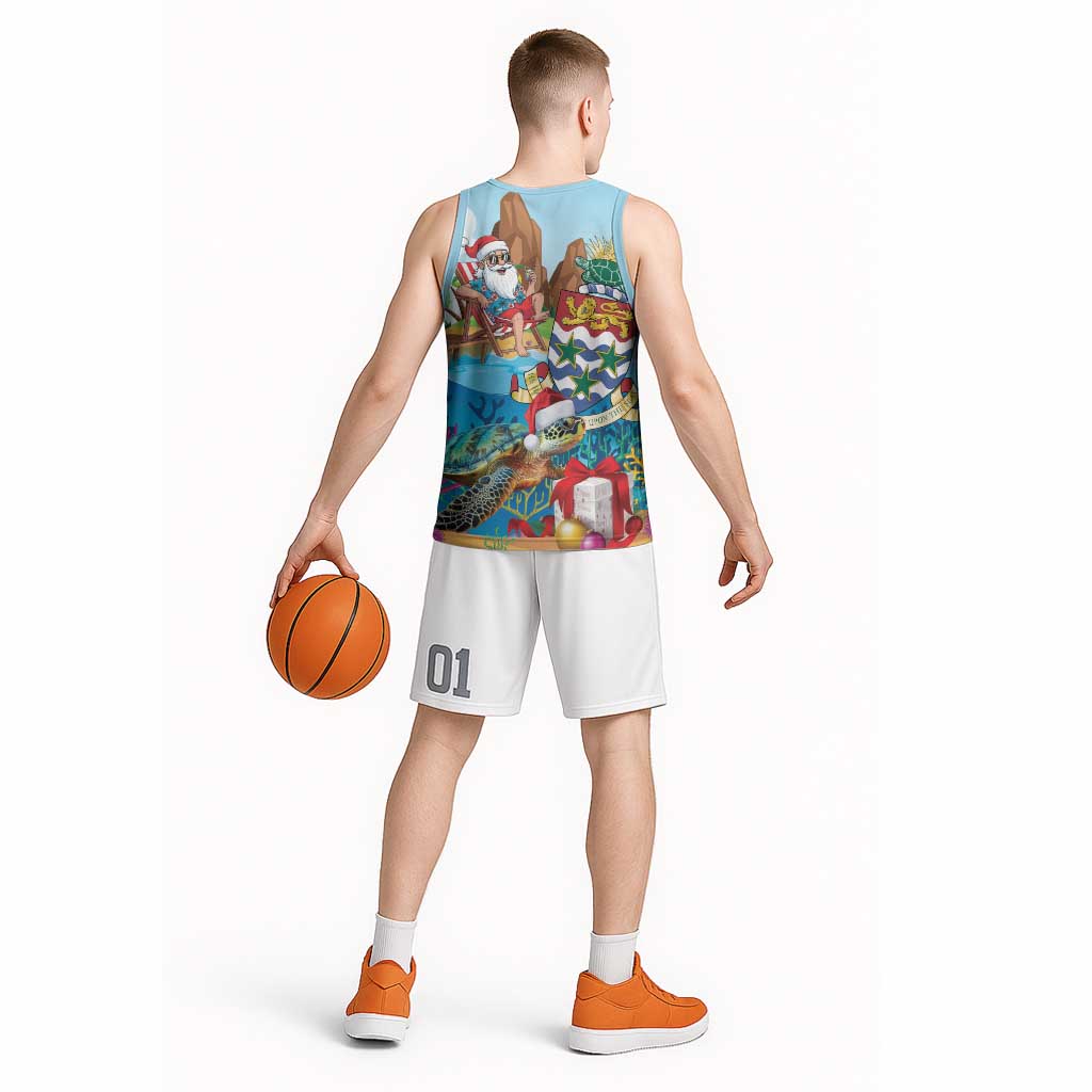Cayman Islands Christmas Basketball Jersey Santa Claus Turtle Beachy Xmas - Wonder Print Shop