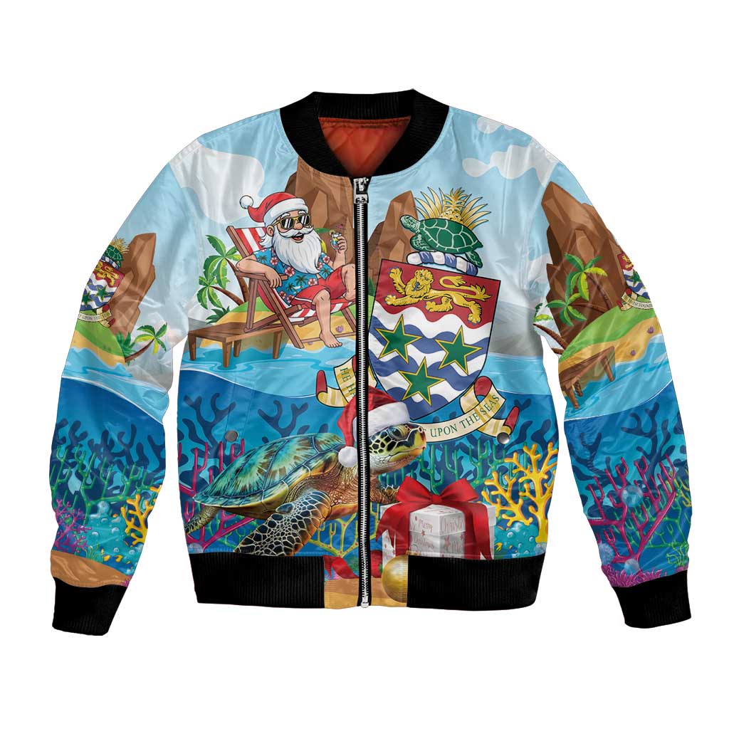 Cayman Islands Christmas Bomber Jacket Santa Claus Turtle Beachy Xmas - Wonder Print Shop
