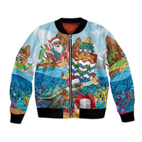 Cayman Islands Christmas Bomber Jacket Santa Claus Turtle Beachy Xmas - Wonder Print Shop