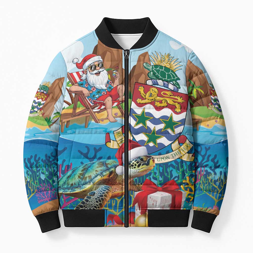 Cayman Islands Christmas Bomber Puffer Jacket Santa Claus Turtle Beachy Xmas - Wonder Print Shop