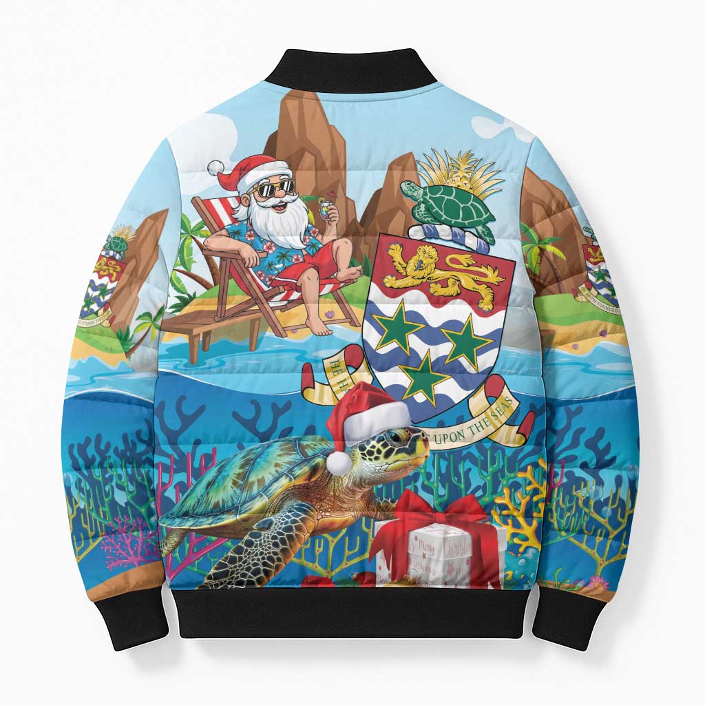 Cayman Islands Christmas Bomber Puffer Jacket Santa Claus Turtle Beachy Xmas - Wonder Print Shop
