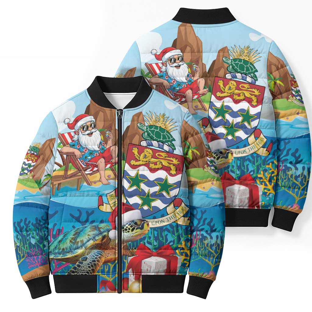 Cayman Islands Christmas Bomber Puffer Jacket Santa Claus Turtle Beachy Xmas - Wonder Print Shop