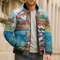 Cayman Islands Christmas Bomber Puffer Jacket Santa Claus Turtle Beachy Xmas - Wonder Print Shop