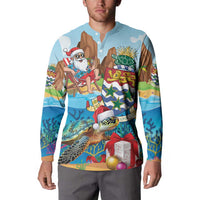 Cayman Islands Christmas Button Sweatshirt Santa Claus Turtle Beachy Xmas - Wonder Print Shop