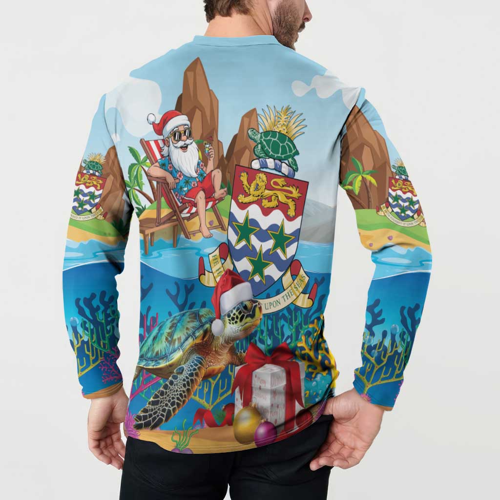 Cayman Islands Christmas Button Sweatshirt Santa Claus Turtle Beachy Xmas - Wonder Print Shop