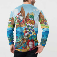 Cayman Islands Christmas Button Sweatshirt Santa Claus Turtle Beachy Xmas - Wonder Print Shop