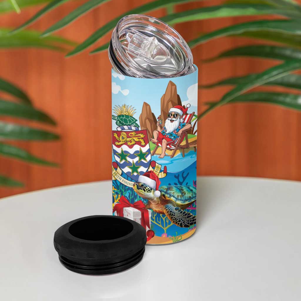 Cayman Islands Christmas 4 in 1 Can Cooler Tumbler Santa Claus Turtle Beachy Xmas - Wonder Print Shop