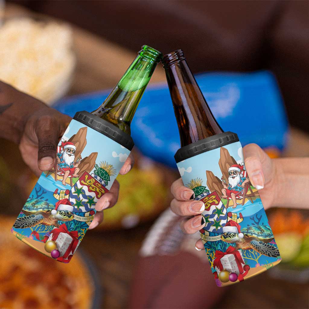 Cayman Islands Christmas 4 in 1 Can Cooler Tumbler Santa Claus Turtle Beachy Xmas - Wonder Print Shop