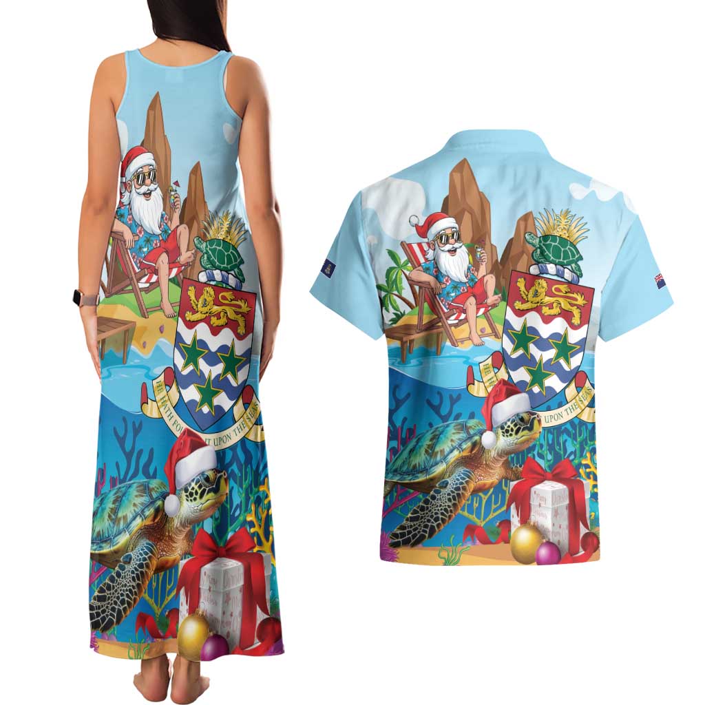 Cayman Islands Christmas Couples Matching Tank Maxi Dress and Hawaiian Shirt Santa Claus Turtle Beachy Xmas - Wonder Print Shop