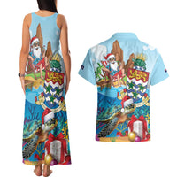 Cayman Islands Christmas Couples Matching Tank Maxi Dress and Hawaiian Shirt Santa Claus Turtle Beachy Xmas - Wonder Print Shop
