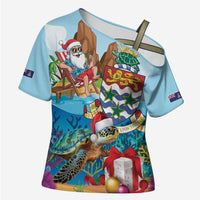 Cayman Islands Christmas Cross Shoulder Shirt Santa Claus Turtle Beachy Xmas - Wonder Print Shop