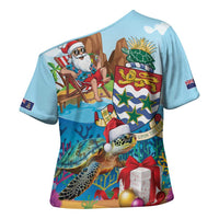 Cayman Islands Christmas Cross Shoulder Shirt Santa Claus Turtle Beachy Xmas - Wonder Print Shop