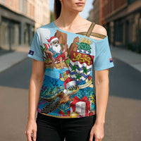 Cayman Islands Christmas Cross Shoulder Shirt Santa Claus Turtle Beachy Xmas - Wonder Print Shop