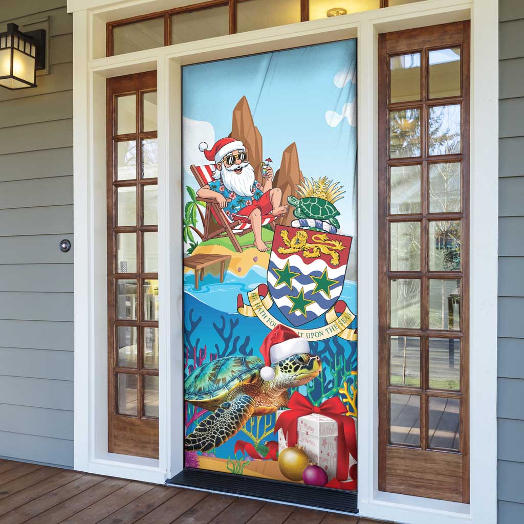 Cayman Islands Christmas Door Cover Santa Claus Turtle Beachy Xmas - Wonder Print Shop