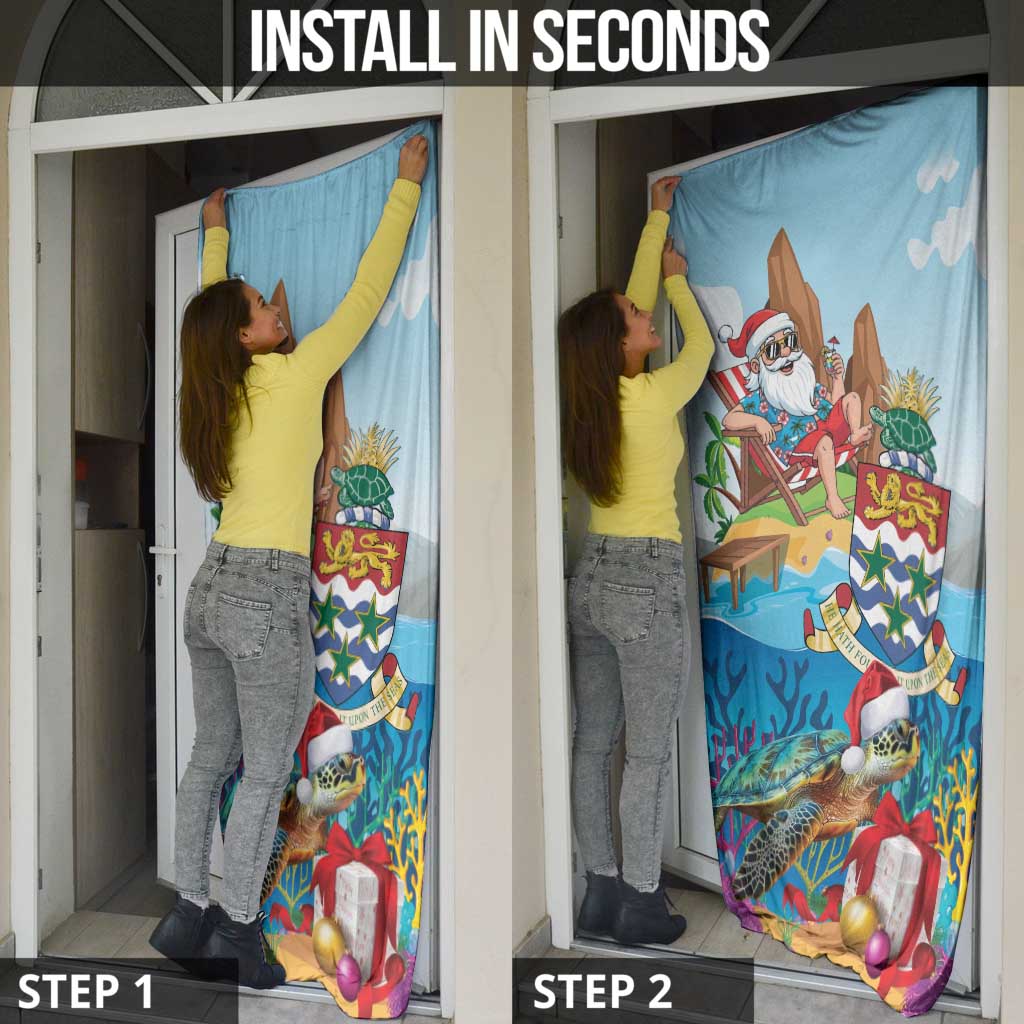 Cayman Islands Christmas Door Cover Santa Claus Turtle Beachy Xmas - Wonder Print Shop