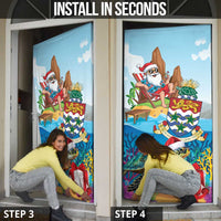 Cayman Islands Christmas Door Cover Santa Claus Turtle Beachy Xmas - Wonder Print Shop