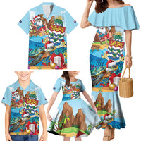 Cayman Islands Christmas Family Matching Mermaid Dress and Hawaiian Shirt Santa Claus Turtle Beachy Xmas - Wonder Print Shop