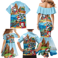 Cayman Islands Christmas Family Matching Mermaid Dress and Hawaiian Shirt Santa Claus Turtle Beachy Xmas - Wonder Print Shop