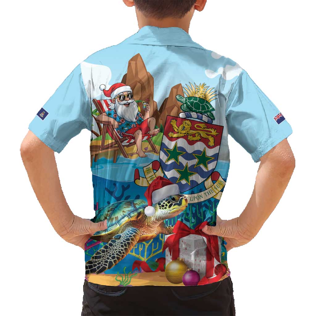 Cayman Islands Christmas Family Matching Off Shoulder Maxi Dress and Hawaiian Shirt Santa Claus Turtle Beachy Xmas - Wonder Print Shop