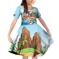 Cayman Islands Christmas Family Matching Off Shoulder Short Dress and Hawaiian Shirt Santa Claus Turtle Beachy Xmas - Wonder Print Shop