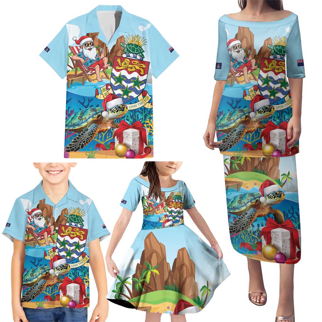 Cayman Islands Christmas Family Matching Puletasi and Hawaiian Shirt Santa Claus Turtle Beachy Xmas - Wonder Print Shop