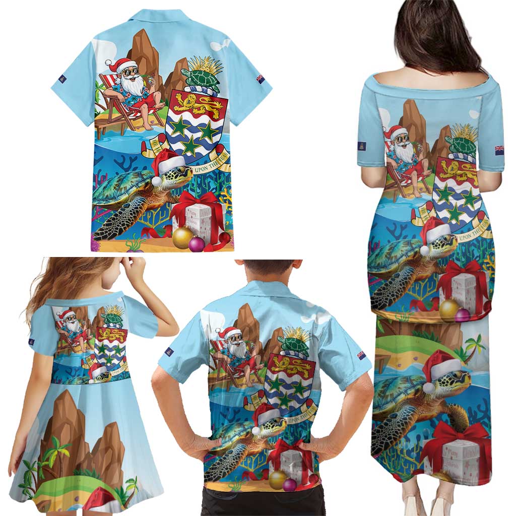 Cayman Islands Christmas Family Matching Puletasi and Hawaiian Shirt Santa Claus Turtle Beachy Xmas - Wonder Print Shop