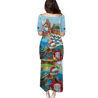 Cayman Islands Christmas Family Matching Puletasi and Hawaiian Shirt Santa Claus Turtle Beachy Xmas - Wonder Print Shop