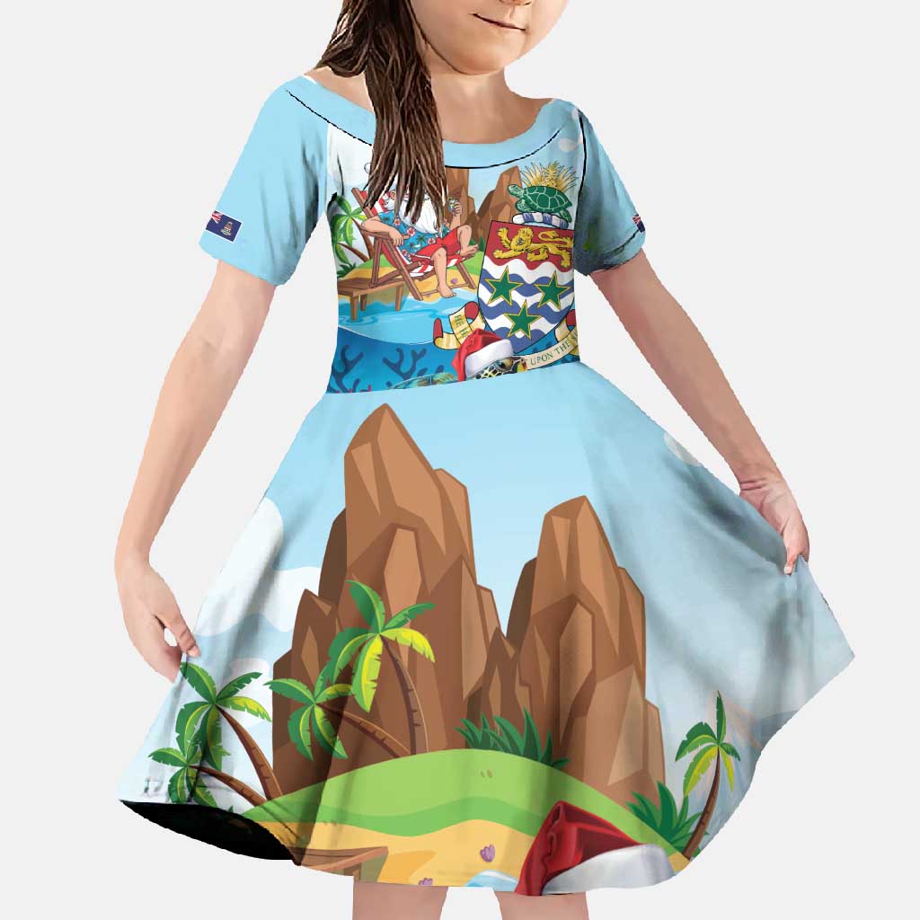 Cayman Islands Christmas Family Matching Short Sleeve Bodycon Dress and Hawaiian Shirt Santa Claus Turtle Beachy Xmas - Wonder Print Shop