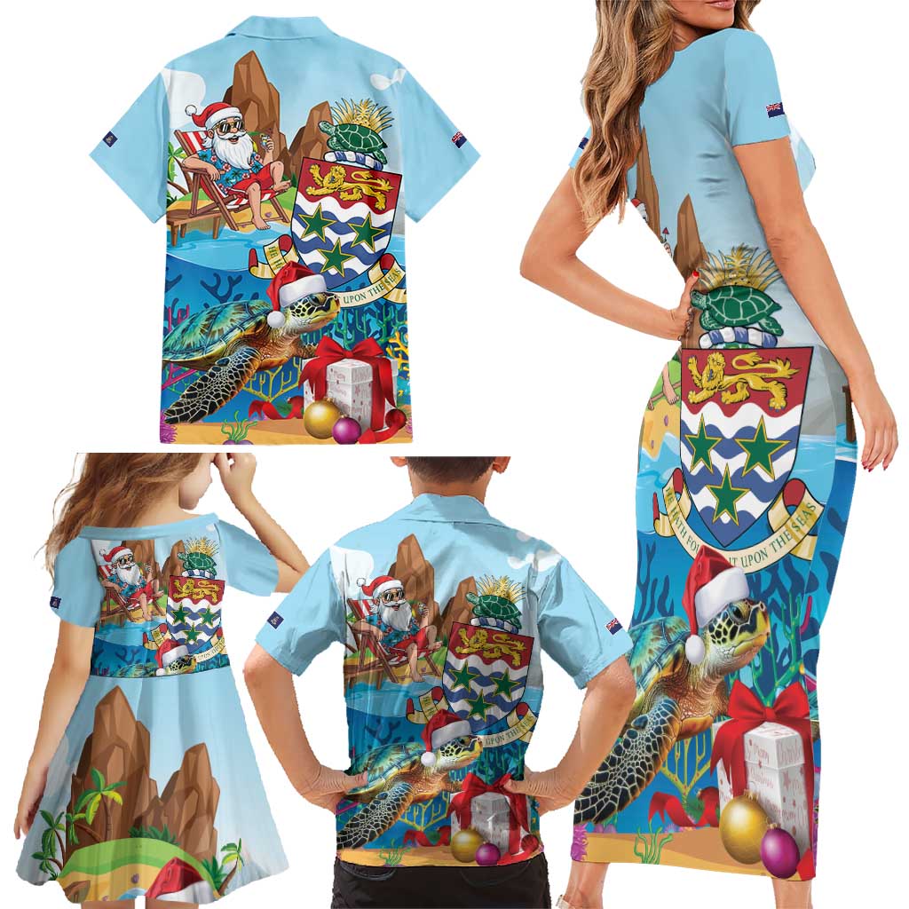 Cayman Islands Christmas Family Matching Short Sleeve Bodycon Dress and Hawaiian Shirt Santa Claus Turtle Beachy Xmas - Wonder Print Shop