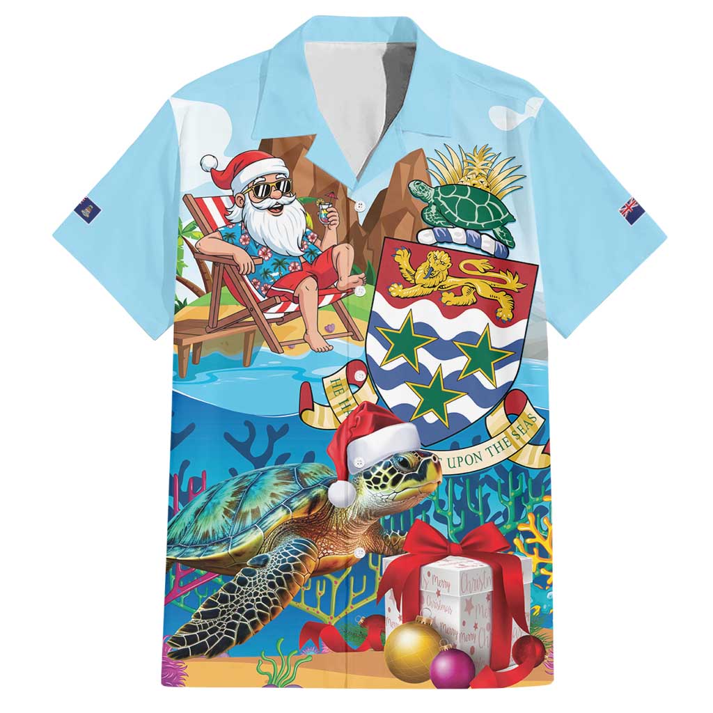 Cayman Islands Christmas Family Matching Short Sleeve Bodycon Dress and Hawaiian Shirt Santa Claus Turtle Beachy Xmas - Wonder Print Shop
