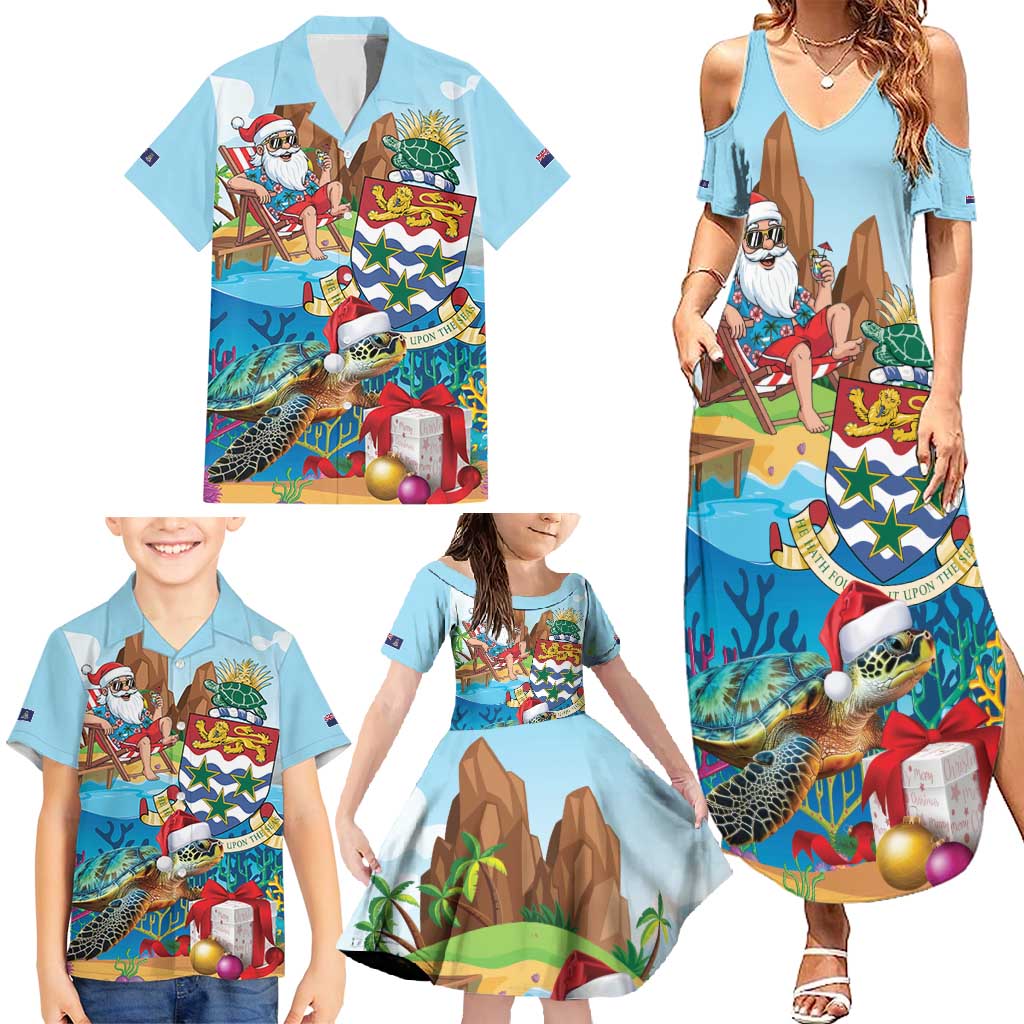 Cayman Islands Christmas Family Matching Summer Maxi Dress and Hawaiian Shirt Santa Claus Turtle Beachy Xmas - Wonder Print Shop
