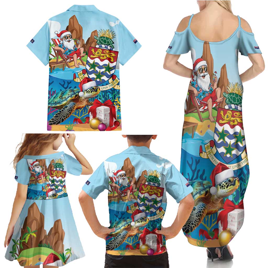 Cayman Islands Christmas Family Matching Summer Maxi Dress and Hawaiian Shirt Santa Claus Turtle Beachy Xmas - Wonder Print Shop