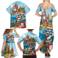 Cayman Islands Christmas Family Matching Summer Maxi Dress and Hawaiian Shirt Santa Claus Turtle Beachy Xmas - Wonder Print Shop