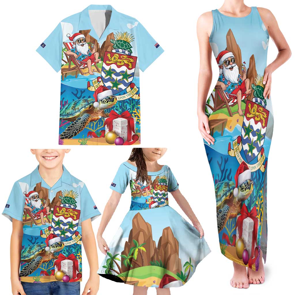 Cayman Islands Christmas Family Matching Tank Maxi Dress and Hawaiian Shirt Santa Claus Turtle Beachy Xmas - Wonder Print Shop