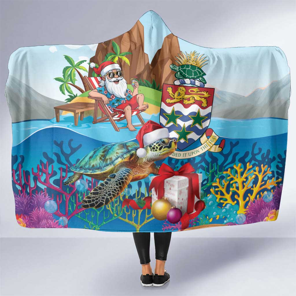 Cayman Islands Christmas Hooded Blanket Santa Claus Turtle Beachy Xmas - Wonder Print Shop